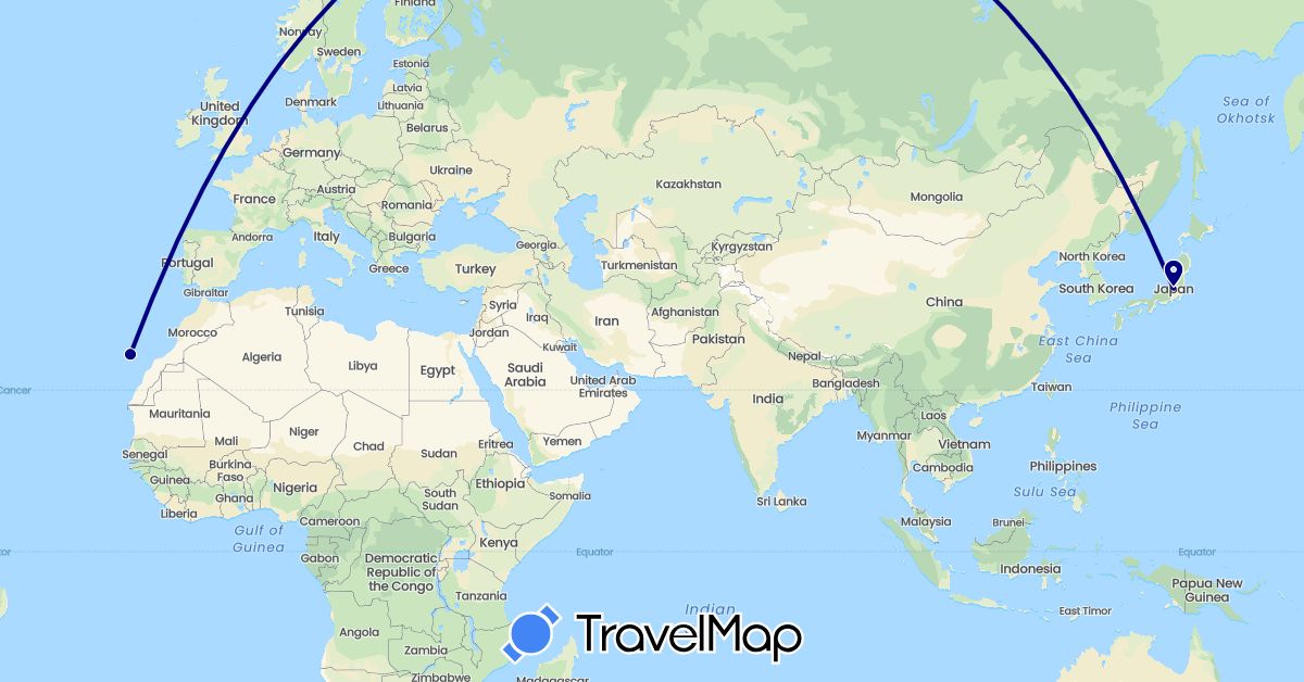 TravelMap itinerary: driving in Spain, Japan (Asia, Europe)